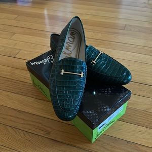 Sam Edelman Dark Green Croc Embossed Loafers